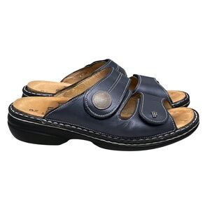 Finn Comfort Sansibar Leather Sandals EU 38 D 7-7.5 Navy Comfort Wedge Germany